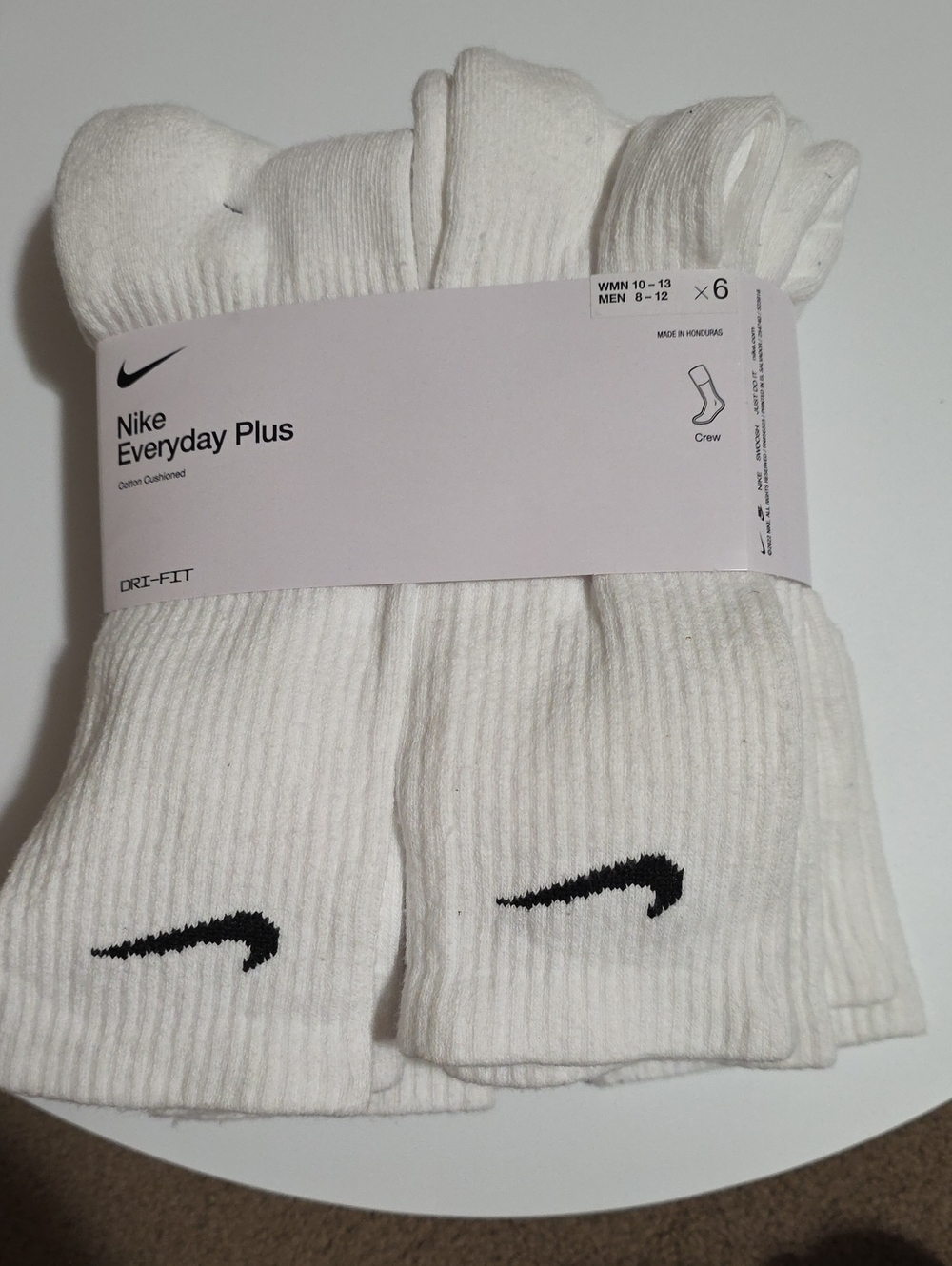 Nike White Crew Socks with Black Swoosh - 6 Pack
